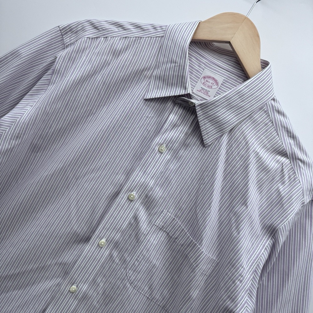 Brooks Brothers Est 1818 Madison Shirt 16.5/33 Purple Purple Stripe Business